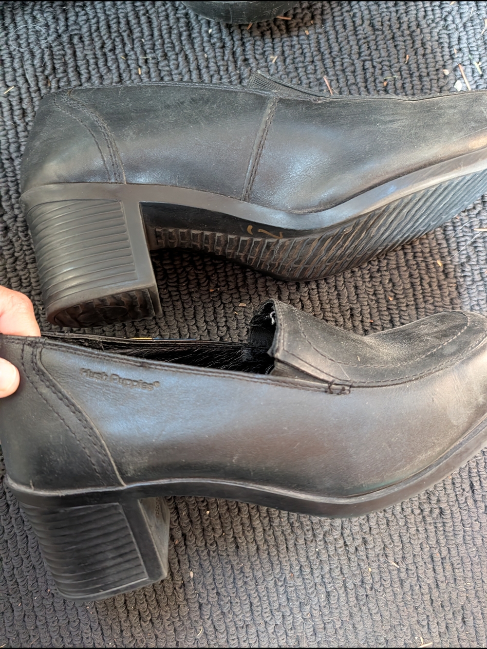 Hush Puppies Safety Shoes Black Leather Block Heel Loafers